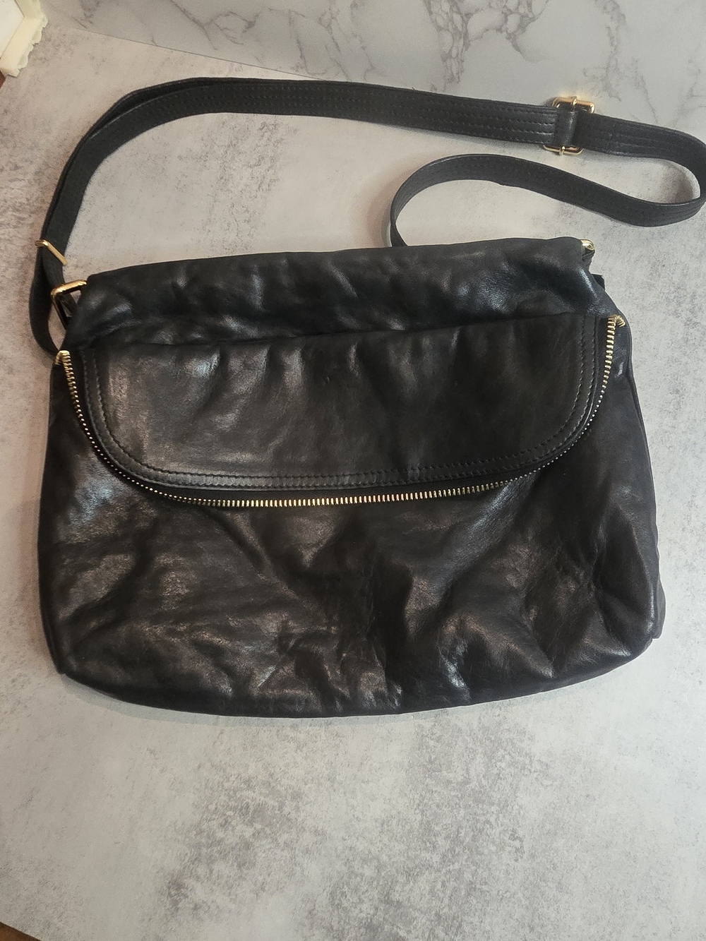 Vintage Leather Shoulder Bag - Black